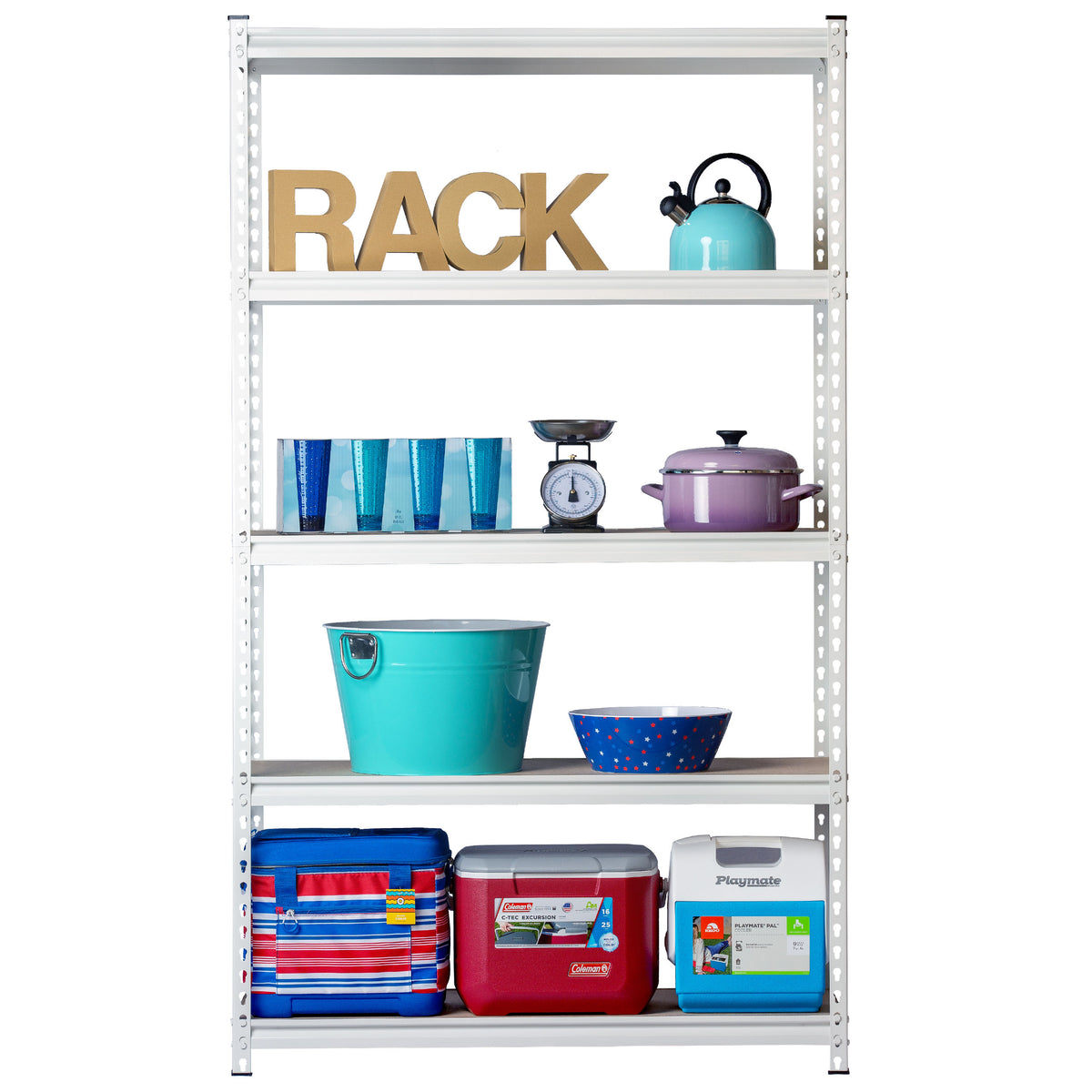 King's Rack 5-Tier Black Steel Storage Rack Boltless Shelving Tier Height Adjustable 36 W x 18 D x 72 H (White). GT0903W