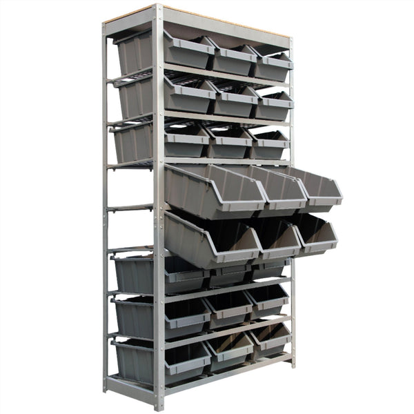 KING'S RACK Bin Rack Storage System Heavy Duty Steel Rack Organizer Shelving Unit w/ 24 Plastic Bins in 8 tiers