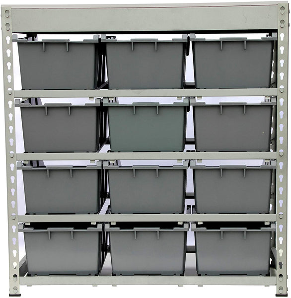 King's Rack Hanging Bin Rack Storage System Heavy Duty Steel Rack Organizer  Shelving Unit w/ 35 Plastic Bins in 8 tiers